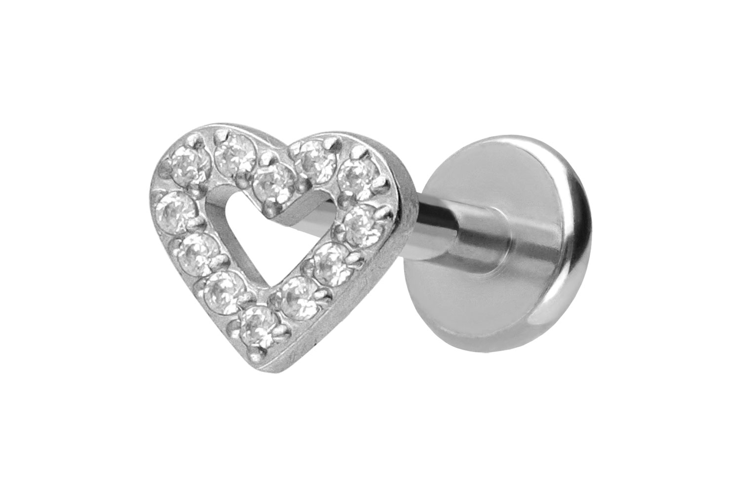 Titan Labret Piercing mit Push Fit KRISTALLHERZ